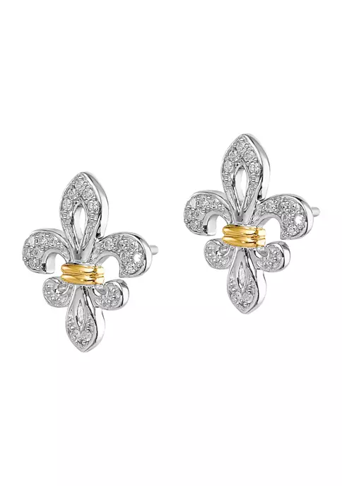 Wholesale โ๏ธ 1/8 ct. t.w. Diamond Fleur de Lis Post Earrings in Rhodium Plated and 14 Karat Yellow Gold Sterling Silver by Belk & Co. ๐ 2 Wholesale โ๏ธ 1/8 ct. t.w. Diamond Fleur de Lis Post Earrings in Rhodium Plated and 14 Karat Yellow Gold Sterling Silver by Belk & Co. ๐ - Image 2