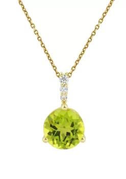 Discount 🎉 Lab Created Peridot and White Sapphire Necklace with 18" Singapore Chain in 10K Yellow Gold by Belk & Co. ⭐