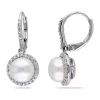 Promo 😍 8 Millimeter Cultured Freshwater Pearl and 1/5 ct. t.w. Diamond Halo Earrings in Sterling Silver by Belk & Co. 👍