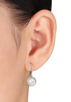 Promo 😍 8 Millimeter Cultured Freshwater Pearl and 1/5 ct. t.w. Diamond Halo Earrings in Sterling Silver by Belk & Co. 👍 -DealsBelk & Co. Store Belk 24946