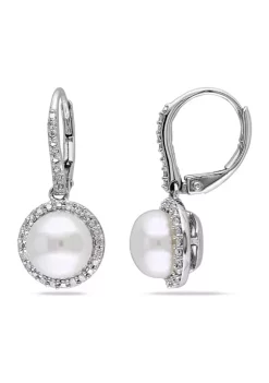 Promo 😍 8 Millimeter Cultured Freshwater Pearl and 1/5 ct. t.w. Diamond Halo Earrings in Sterling Silver by Belk & Co. 👍 -DealsBelk & Co. Store Belk 24947