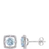 Flash Sale 👏 1 ct. t.w. Sky-Blue Topaz and 0.07 ct. t.w. Diamond Floating Halo Square Stud Earrings in 10K White Gold by Belk & Co. 🔔