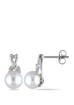 Flash Sale ✨ Pearl and 1/10 ct. t.w. Diamond Accent Twist Earrings in 10K White Gold by Belk & Co. ❤️