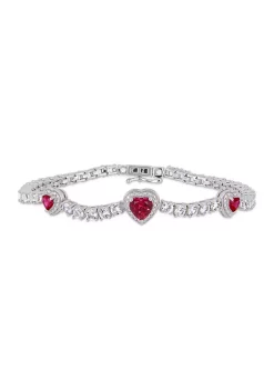 Best reviews of 🔔 Lab Created 8.42 ct. t.g.w. Created Ruby and Created White Sapphire Stationed Triple Halo Heart Tennis Bracelet in Sterling Silver by Belk & Co. 💯