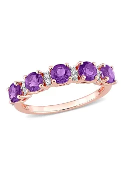 Coupon 🌟 Amethyst-Africa and White Topaz Semi Eternity Ring in Rose Plated Sterling Silver by Belk & Co. ❤️