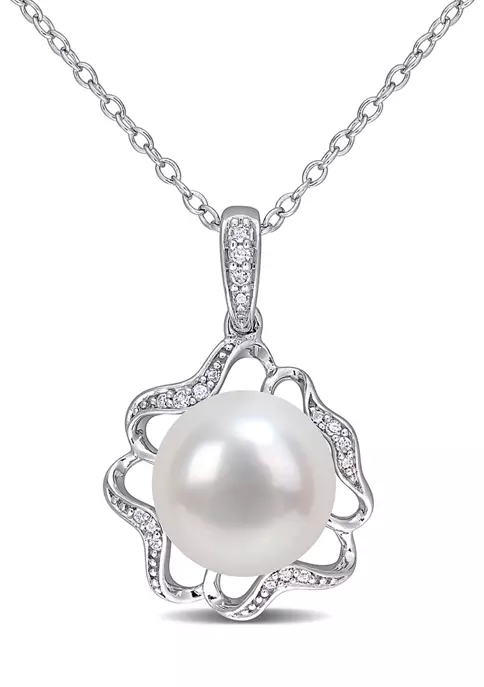 New ๐ 10 Millimeter Freshwater Cultured Pearl and 1/10 ct. t.w. Diamond-Accent Floral Necklace in Sterling Silver by Belk & Co. ๐ฅฐ 1 New ๐ 10 Millimeter Freshwater Cultured Pearl and 1/10 ct. t.w. Diamond-Accent Floral Necklace in Sterling Silver by Belk & Co. ๐ฅฐ