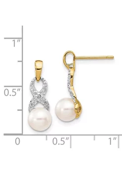 Wholesale 🔥 0.01 ct. t.w. Diamond and 6-7mm Round Freshwater Cultured Pearl Heart Dangle Earrings in 14K Yellow Gold by Belk & Co. 🧨 -DealsBelk & Co. Store Belk 25122