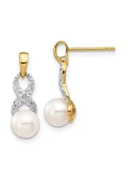 Wholesale 🔥 0.01 ct. t.w. Diamond and 6-7mm Round Freshwater Cultured Pearl Heart Dangle Earrings in 14K Yellow Gold by Belk & Co. 🧨 -DealsBelk & Co. Store Belk 25124