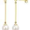 Outlet 😍 7-7.5mm Cultured Freshwater Pearl and Chain Drop Earrings in 10k Yellow Gold by Belk & Co. 😀