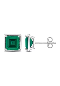 Hot Sale ⌛ Lab Created 3.40 ct. t.g.w. Created Emerald Bezel Style Square Stud Earrings in Sterling Silver by Belk & Co. 🧨 -DealsBelk & Co. Store Belk 25139