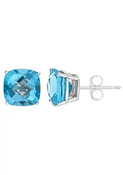 Top 10 🎁 Sterling Silver 8mm Cushion Blue Topaz Stud Earrings by Belk & Co. 🤩