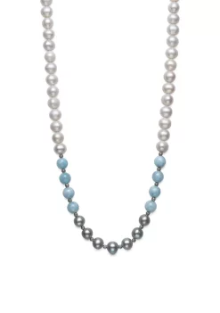 Best Pirce ⭐ White and Gray Cultured Freshwater Pearl and Milky Aquamarine Necklace in Sterling Silver by Belk & Co. 🔔 -DealsBelk & Co. Store Belk 25176