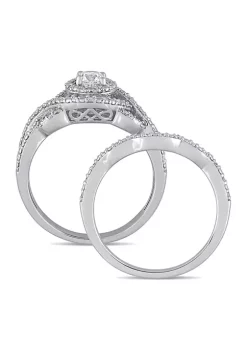 Wholesale 😀 1/2 CT TW Diamond Double Halo Twist Bridal Set in 14k White Gold by Belk & Co. 🥰 -DealsBelk & Co. Store Belk 25192