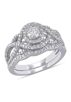 Wholesale 😀 1/2 CT TW Diamond Double Halo Twist Bridal Set in 14k White Gold by Belk & Co. 🥰 -DealsBelk & Co. Store Belk 25193