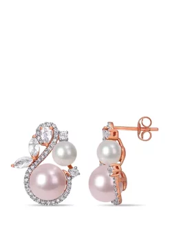Cheapest ✨ 1.13 ct. t.w. White Topaz, 1/3 ct. t.w. Diamond, and Pink and White Cultured Freshwater Pearl Swan Stud Earrings in 10k Rose Gold by Belk & Co. 🧨 -DealsBelk & Co. Store Belk 25222
