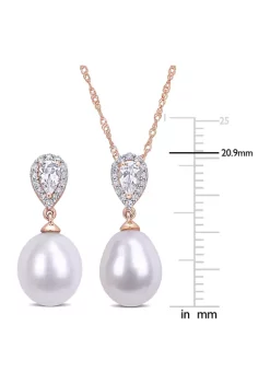 Top 10 ❤️ 1/5 CT TW Diamond and 3/4 CT TGW White Topaz with 9-9.5mm White Freshwater Cultured Pearl Drop Earrings and Pendant Set in 10k Rose Gold by Belk & Co. 👍 -DealsBelk & Co. Store Belk 25227