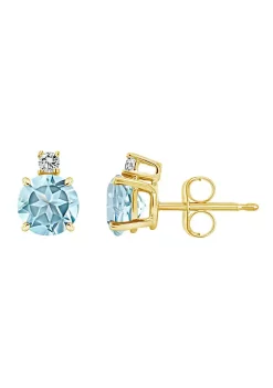 Outlet 😉 14K Gold 5mm Round Aquamarine Diamond Accent Earrings by Belk & Co. ⌛ -DealsBelk & Co. Store Belk 25239