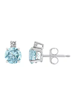 Outlet 😉 14K Gold 5mm Round Aquamarine Diamond Accent Earrings by Belk & Co. ⌛ -DealsBelk & Co. Store Belk 25240