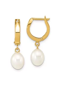 Cheap ⭐ 14K Yellow Gold 6-7mm Rice White Freshwater Cultured Pearl Hoop Dangle Earrings by Belk & Co. 🎁 -DealsBelk & Co. Store Belk 25245