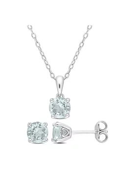 Cheapest ⌛ 2-Piece Set of 2.2 ct. t.g.w. Aquamarine Solitaire Earrings and Pendant with Chain in Sterling Silver by Belk & Co. ⭐