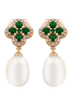 Buy ⌛ 10 ct. White Pearl with 0.64 ct. t.w. Emeralds and 1/6 ct. t.w. Diamonds Earrings in 10K Yellow Gold by Belk & Co. 😀 -DealsBelk & Co. Store Belk 2526