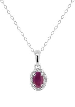 Wholesale 🔥 Sterling Silver 6x4mm Oval Ruby Diamond Accent Halo Pendant Necklace by Belk & Co. 🎁 -DealsBelk & Co. Store Belk 25264