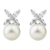Cheap 😀 Pearl and Lab Created White Sapphire Earrings in Sterling Silver by Belk & Co. 👍