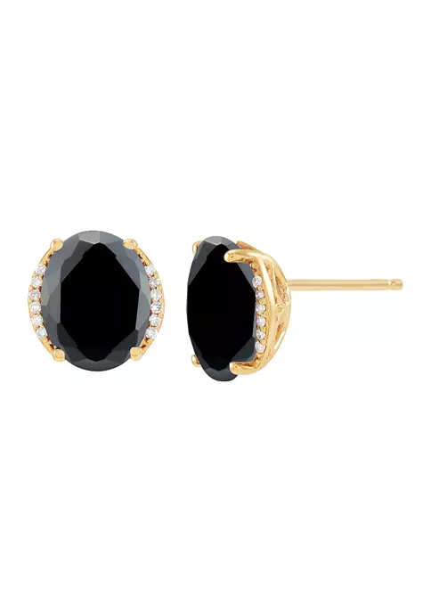 Hot Sale โจ 1/10 ct. t.w. Diamond and Onyx Earrings in 10K Yellow Gold by Belk & Co. ๐ 1 Hot Sale โจ 1/10 ct. t.w. Diamond and Onyx Earrings in 10K Yellow Gold by Belk & Co. ๐