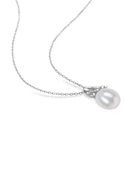 Best deal 🥰 8.5-9mm Freshwater Cultured Pearl and Diamond Accent Drop Pendant with Chain in Sterling Silver by Belk & Co. 🌟 -DealsBelk & Co. Store Belk 25275