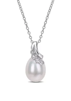 Best deal 🥰 8.5-9mm Freshwater Cultured Pearl and Diamond Accent Drop Pendant with Chain in Sterling Silver by Belk & Co. 🌟 -DealsBelk & Co. Store Belk 25276