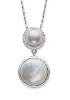 Flash Sale 👍 Mother of Pearl, Freshwater Pearl and Cubic Zirconia Pendant in Sterling Silver by Belk & Co. ✨