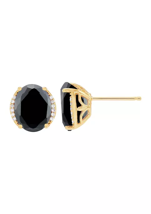 Hot Sale โจ 1/10 ct. t.w. Diamond and Onyx Earrings in 10K Yellow Gold by Belk & Co. ๐ 2 Hot Sale โจ 1/10 ct. t.w. Diamond and Onyx Earrings in 10K Yellow Gold by Belk & Co. ๐ - Image 2