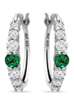 Coupon ✔️ 1/2 ct. t.w. Nano Emerald and 5/8 ct. t.w. Created White Sapphire Hoop Earrings in Sterling Silver by Belk & Co. 👏 -DealsBelk & Co. Store Belk 253