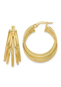 Best Sale 🌟 14K Yellow Gold Polished and Multi Textured Hoop Earrings by Belk & Co. 💯 -DealsBelk & Co. Store Belk 25321