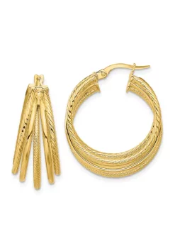 Best Sale 🌟 14K Yellow Gold Polished and Multi Textured Hoop Earrings by Belk & Co. 💯 -DealsBelk & Co. Store Belk 25323