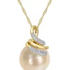 Coupon 🤩 9-10MM South Sea Cultured Pearl and 1/10 CT TW Diamond Swirl Necklace in 14k Yellow Gold by Belk & Co. 🥰
