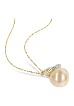 Coupon 🤩 9-10MM South Sea Cultured Pearl and 1/10 CT TW Diamond Swirl Necklace in 14k Yellow Gold by Belk & Co. 🥰 -DealsBelk & Co. Store Belk 25325