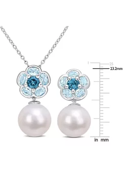Cheapest 🔔 2-Piece Set of 11-12MM Freshwater Cultured Pearl and 4.65 ct. t.g.w. Sky and London Blue Topaz Earrings and Pendant with Chain in Sterling Silver by Belk & Co. ⭐ -DealsBelk & Co. Store Belk 25339