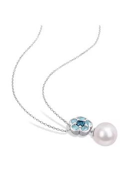 Cheapest 🔔 2-Piece Set of 11-12MM Freshwater Cultured Pearl and 4.65 ct. t.g.w. Sky and London Blue Topaz Earrings and Pendant with Chain in Sterling Silver by Belk & Co. ⭐ -DealsBelk & Co. Store Belk 25340