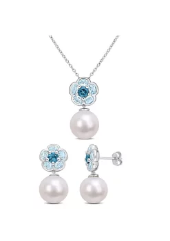Cheapest 🔔 2-Piece Set of 11-12MM Freshwater Cultured Pearl and 4.65 ct. t.g.w. Sky and London Blue Topaz Earrings and Pendant with Chain in Sterling Silver by Belk & Co. ⭐ -DealsBelk & Co. Store Belk 25341