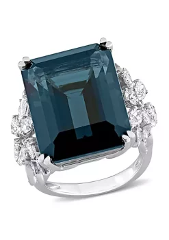 Promo 👍 31 ct. t.g.w. London Blue Topaz and 1.77 ct. t.w. Diamond Cocktail Ring in 14K White Gold by Belk & Co. 🤩