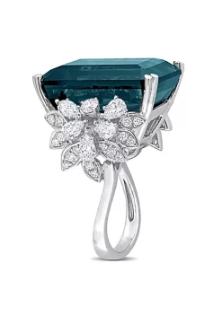 Promo 👍 31 ct. t.g.w. London Blue Topaz and 1.77 ct. t.w. Diamond Cocktail Ring in 14K White Gold by Belk & Co. 🤩 -DealsBelk & Co. Store Belk 25397