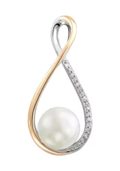 Budget 🥰 Freshwater Pearl & Diamond Pendant in 14K Yellow Gold & Sterling Silver by Belk & Co. ✨ -DealsBelk & Co. Store Belk 2540