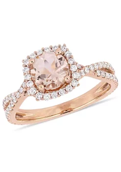 Cheapest 🔥 Morganite and 1/2 CT TW Diamond Halo Crossover Engagement Ring in 14k Rose Gold by Belk & Co. 🎁