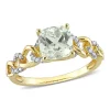 Budget 🛒 Cushion Green Quartz and 1/10 CT TW Diamond Link Ring in 10k Yellow Gold by Belk & Co. 🤩