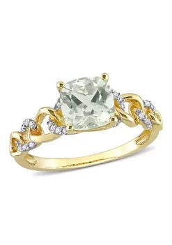 Budget 🛒 Cushion Green Quartz and 1/10 CT TW Diamond Link Ring in 10k Yellow Gold by Belk & Co. 🤩 -DealsBelk & Co. Store Belk 25430