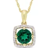 Best Sale 😍 0.8 ct. t.w. Created Emerald and 0.1 ct. t.w. Diamond Floating Halo Pendant with Chain in 10K Yellow Gold by Belk & Co. 👏