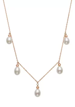 Best deal 🤩 6-7 Millimeter Cultured Freshwater Pearl Dangle Tin-Cup 18 Inch Necklace in 14K Rose Gold by Belk & Co. 🥰 -DealsBelk & Co. Store Belk 25448