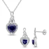 Promo ⭐ Lab Created 2-Piece Set of 3.40 ct. t.g.w. Created Blue Sapphire and 1/5 ct. t.w. Diamond Twisted Heart Earrings and Pendant with Chain in Sterling Silver by Belk & Co. 🥰