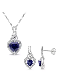 Promo ⭐ Lab Created 2-Piece Set of 3.40 ct. t.g.w. Created Blue Sapphire and 1/5 ct. t.w. Diamond Twisted Heart Earrings and Pendant with Chain in Sterling Silver by Belk & Co. 🥰